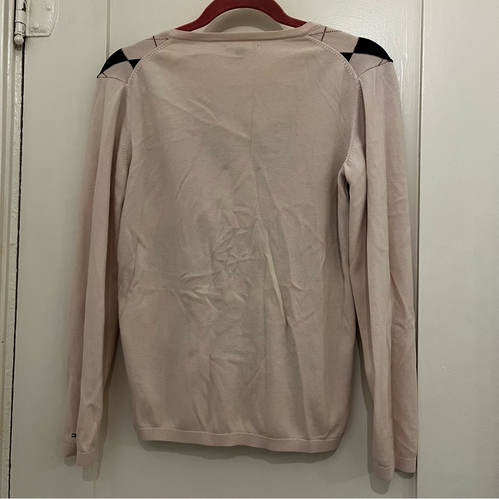 Tommy Hilfiger Argyle V-Neck Sweater in Black and Cream - Size M - Picture 10 of 10